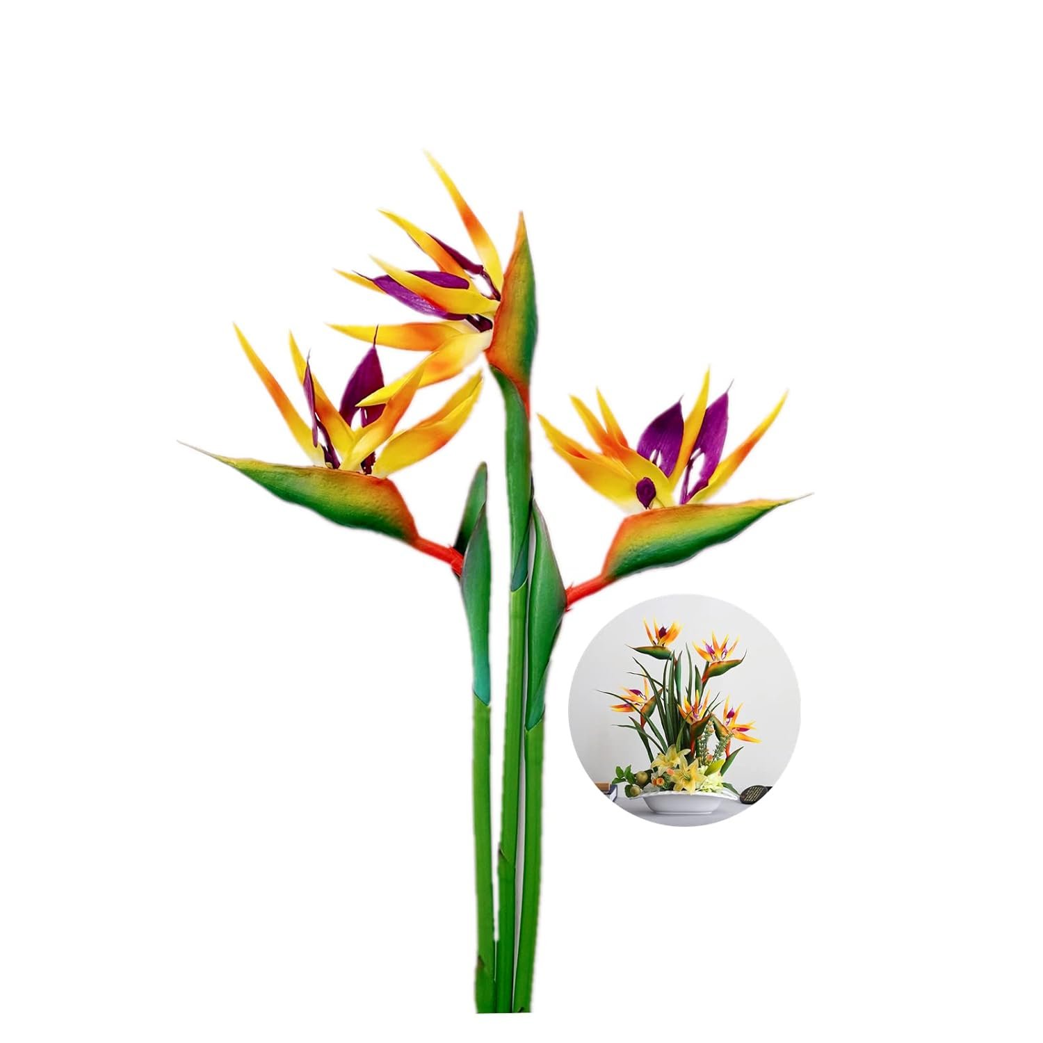Rikyo 3 Pcs Large Bird of Paradise 29" Permanent Tropical Plants, Imitating Strelitzia, Soft Rubber PU, Artificial Flowers for Home Office, Stem 0.3" (Yellow)