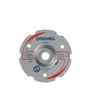 Front view of the Dremel DSM600 Cutting Wheel for DSM20 Compact Saw showcasing its 20 mm cutting depth.