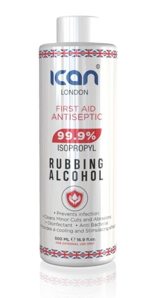 ican london isopropyl rubbing alcohol 99.9% first aid antiseptic disinfectant 500ml