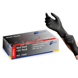 Meditrade Nitril® Black Nitrile Examination Gloves - Powder-Free, Latex-Free, Multi Use Protective Exam Gloves - Size Small - Black - 100pcs