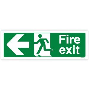 V Safety 14003AX-R Fire Exit Arrow Left Sign, Landscape, Green, 1 mm Rigid Plastic, 300 mm x 100 mm