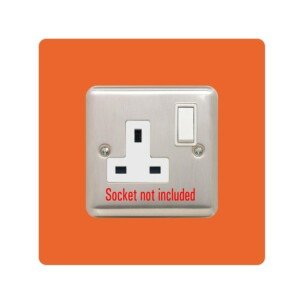 Single Socket Surround | Square | Acrylic Back Panel or Finger Plate | Light Switch Plug, Font Colour:Orange