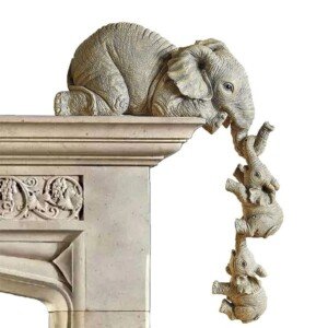 Elephant Shelf Sitter - Mother and 2 Baby Elephants, Hand-Painted Resin Collectible Figurines for Home Decor Gift