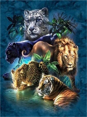 Meecaa Paint by Numbers Beast Animal Lion Tiger Leopard Kit for Adults Beginner DIY Oil Painting 16x20 inch (Beast, No Frame) (c-)
