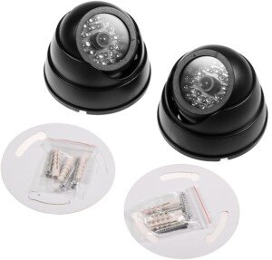JZK 2x Dummy CCTV Fake Camera Dome Surveillance Security With LED Blinking Real imitation for Home Indoor Outdoor Security, Black