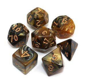 DND Polyhedral Dice for Dungeon and Dragons D&D RPG Role Playing Games Gold Black Dice with Dice Bag