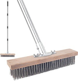 Wire Scrub Weed Brush with Long Handle for Deck, Concrete, Patio Floor Cleaning, Heavy Duty Stiff Metal Bristle Scrubber Broom for Garden Outdoor Moss Algae,Removal