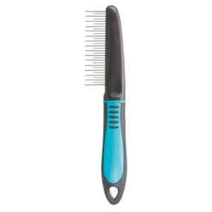 Trixie Coat Detangler Comb - 22 cm - Black/Blue - Plastic & Rubber - Pet Grooming Comb - For Thick, Curly, Long Hair - Pet Owners