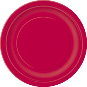 Ruby Red Solid Round Paper Dessert Plates (17cm) 20 Count - Vibrant Paper Plates for Parties and Events, Perfect for Appetizers, Snacks, and Desserts