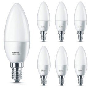 E14 LED Candle Lights,Tech Traders C37 E14 LED Bulbs, 6000K Cool White,5W C37 (SES) Small Edison Screw Candle Bulb, Equivalent to 50W Incandescent Bulb, Non-Dimmable, 400Lm, 160°Beam Angle, 6-Pack