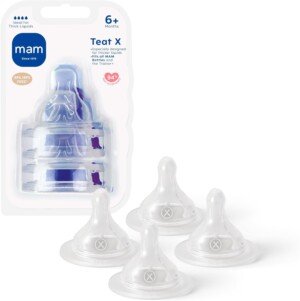 MAM Teats Size X | 4 Pack | Designed for Thicker Liquids | Suitable from 6+ Months | Fits All MAM Bottles | Made with SkinSoft Silicone | Baby Accessories