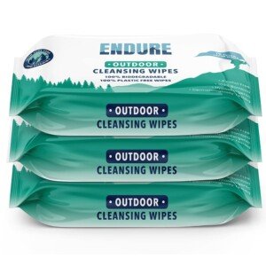 Endure Extra-large body cleansing wipes for Adults and Children - Bamboo, Biodegradable, Plastic Free, for Camping, Festivals & Travel (3 packs x 15, Total 45 wipes)