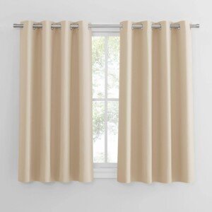 PONY DANCE Thermal Insulated Energy Saving Curtains with Eyelet for Bedroom, Beige 54 Inch Drop Short Curtains for Window Treatment Drapes, W46 X L54, 2 Panels, Biscotti Beige