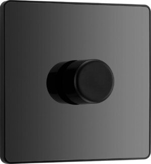 BG Electrical Intelligent Single Wall Dimmer Switch, 2 Way, Screwless Front Plate, Evolve, Black Chrome, 200W, PCDBC81B