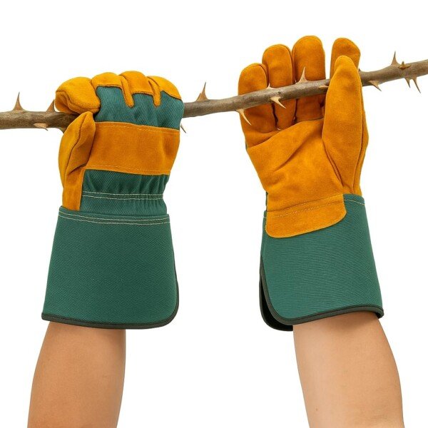 Back view of HowseHold Heavy Duty Leather Gardening Gloves Warm, Thorn Proof, Durable Work Gloves for Men & Women