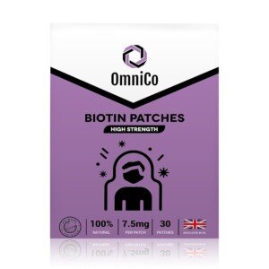 OmniCo Biotin Topical Patches – 30 Patches, 3cm x 3cm, Water Resistant Biotin Patches with Vitamins A, C, E, D3 & Zinc, Vitamin Skin Patches for Hair, Skin & Everyday Wellness – 7 Month Supply