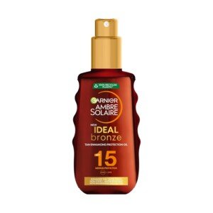 Garnier Ambre Solaire Self Tan Oil Spray SPF 15, Ideal Bronze Protective Sunscreen, Tan Enhancing, High Sun Protection Factor 30, Shea Butter, Water Resistant, Non-Greasy, UVA & UVB Protect 150ml