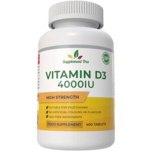 Vitamin D3 4000 IU High Strength | 400 Vegetarian Tablets | Vitamin D 4000iu Cholecalciferol Supplement | Supports Immune System, Bones & Muscle Function | Made in UK