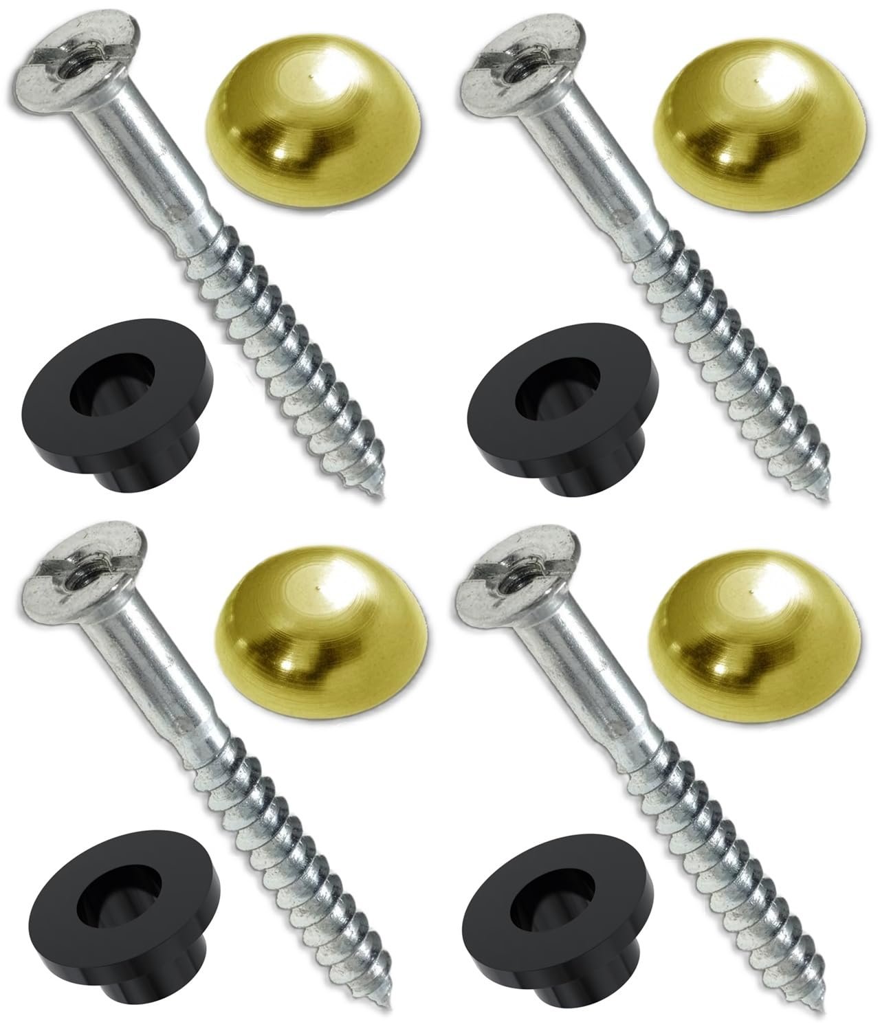 Merriway BH02142 (4 Pcs) Zinc Plated Mirror Screw 38mm (1.1/2 inch) with Brass Dome and Washers - Pack of 4 Pieces