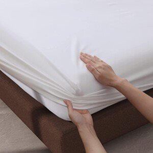 Rayyan Linen Extra Deep Fitted Sheet Fully Elasticated 40CM 100% Egyptian Cotton 200 Thread Counts (White, Double)