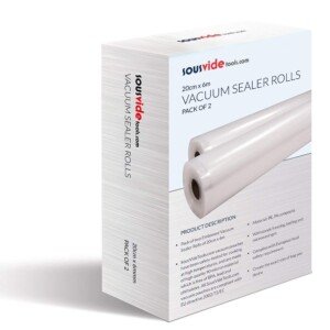 SousVideTools Vacuum Sealer Rolls Pack of 2 20cm x 600cm Embossed Plastic Food Storage Sous Vide Cooking, Boiling, Freezing & Microwaving BPA & PFA Free [Energy Class A++]