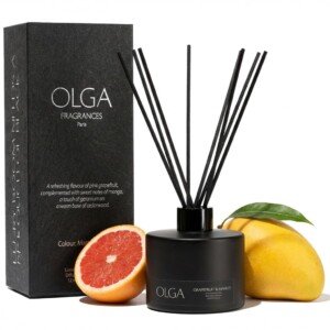 OLGA Reed Diffuser - 180ml Grapefruit & Mango Reed Diffusers for Home with 8 Premium Diffuser Sticks - Large Room Strong Fragrance Aromatherapy Gift Set - Up to 90 Days