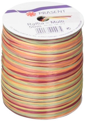 PRÄSENT C.E. Pattberg RAFFIA Multicolour orange-green-brown, 55 yards Wrapping Presents, 5-Strand Ribbon for Gifts, Accessories for Decorating and Handicrafts, for every occasion, Rayon, 50 m