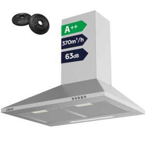 CIARRA Cooker Hoods 60cm CBCS6201 Stainless Steel Chimney vent Hood 600mm with Carbon Filters Recirculating Ducting Wall Mounted Kitchen Ventilation Extractor Fan