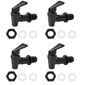 4 Pieces Universal Water Dispenser Tap Replacement, Plastic Push Type Dispenser Faucets for Hot Cold Water Beer Wine Juice Bottle Bucket, Black and White (Only Black)
