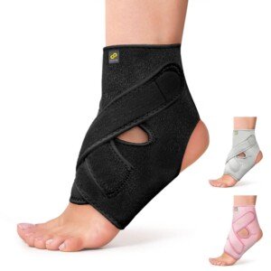 BRACOO Adjustable Ankle Support – Open-Heel Compression Foot Brace with Straps for Achilles Tendonitis, Ligament Damage, Sprains & Plantar Fasciitis, FS10 (Black, L/XL)
