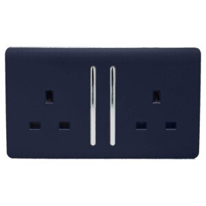 Trendi Switch 2 Gang Artistic Modern Glossy 13 Amp Switched Tactile Plug Socket Navy, ART-SKT213L