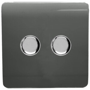 Trendi Artistic Modern Glossy Tactile 2 Gang 2 Way 120w LED Dimmer switch Charcoal