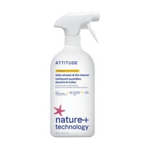 ATTITUDE Shower & Tile Cleaner, EWG Verified, Plant-Based & Vegan Bathroom Spray, Removes Soap Scum & Grime, Citrus Zest Scent, 800 mL