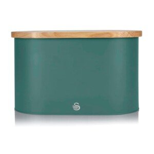 Swan SWKA17512GREN Nordic Scandi Bread Bin with Bamboo Cutting Board Lid, Pine Green, Steel
