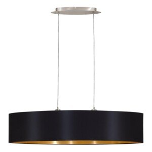 Eglo Maserlo 2-Flame Textile Pendant Lamp, Black and Gold Fabric, Matt Nickel Steel Oval Hanging Light, E27 Socket, L: 100 cm/39.3 inches