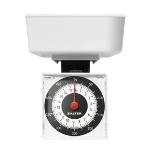 Salter Dietary Mechanical Kitchen Scale, Small/Compact for Travel, 500g Capacity, Measuring 5g Increments, Precise Portion Control Food Weighing Scales, No Batteries, White, 15 Year Guarantee