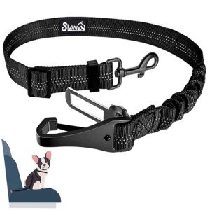 Dog Seat Belts for Cars UK, 2 in 1 Attachment Dog Car Harnesses Belt, Hook Latch Bar & Buckle with Anti Shock Elastic Nylon Bungee Buffer, Adjustable Reflective Duty Pet Safety Belts for Vehicle