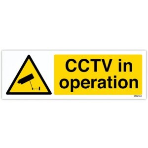 V Safety 63021AX-S Cctv In Operation Sign - Landscape - 300mm x 100mm - Self Adhesive Vinyl, Black/Yellow