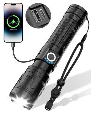 Maxesla Type C LED Torch Rechargeable Gifts for Men Dad Kids, 3000mAh Battery Torches LED Super Bright, IPX5 Waterproof 5 Modes Adjustable Focus, Camping Torch with USB Port