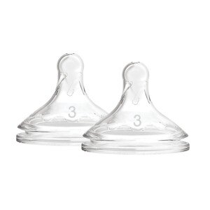 Dr Brown's Natural Flow Level 3 Wide-Neck Baby Bottle Silicone Teat, Medium-Fast Flow, 6m+, 100 Percent Silicone Bottle Teat, Pack of 2