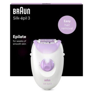 Braun Silk-épil 3 Epilator for Women for Long-Lasting Hair Removal, 20 Tweezer System, Smartlight Technology, UK 2 Pin Plug, 3-170, White/Purple