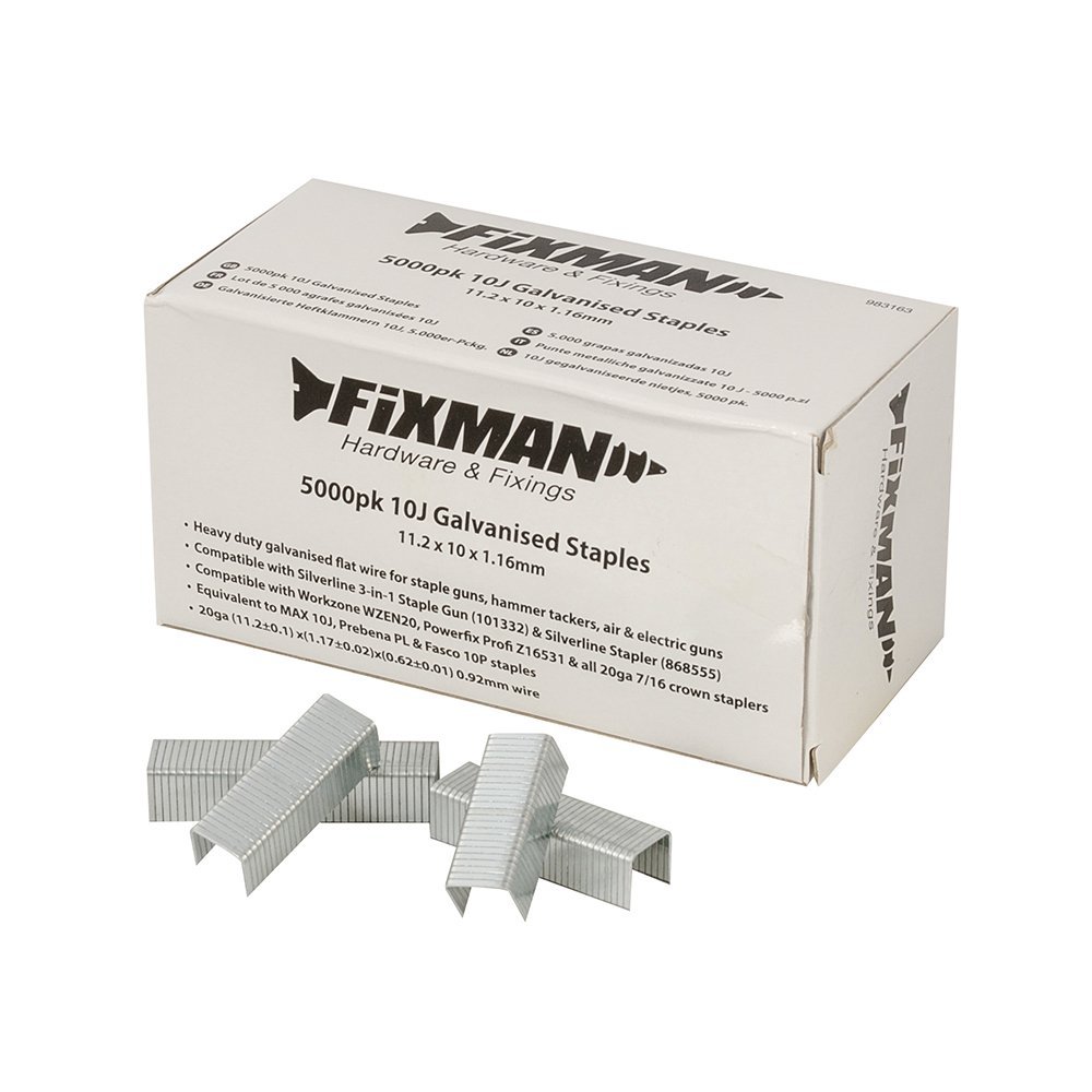 Fixman 983163 10J Galvanised Staples 5000pk 11.2 x 10 x 1.17 mm, Silver