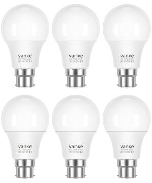 Vanke Bayonet Light Bulb, 9w (60w Equivalent), B22 LED Bulbs Warm White 2700K, 806 Lumen, Non-Dimmable, Pack of 6