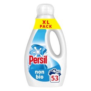 Persil Non Bio Laundry Washing Liquid Detergent outstanding stain removal in quick & cold washes tough on stains, gentle next to sensitive skin 53 washes (1.431 L), Packaging May Vary