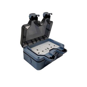Front view of the Securlec Double Outdoor Weatherproof 2 Gang Switched Socket With USB-A & USB-C - IP66