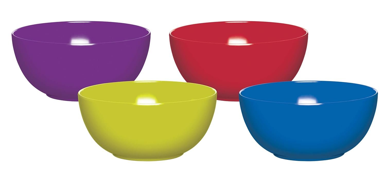 Colourworks Plastic Bowls for Parties and Children or Camping, Melamine Made, in Classic Colours, Set of 4