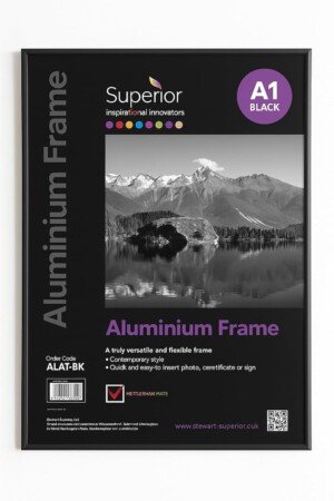Stewart Superior A1 Brushed Aluminium Picture Frame with Perspex Safety Glass - Black