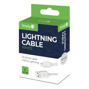 Simply ICIP02 USB to Lightning 1 m Long Charging Cable for iPhone 11/SE/12/13+Pro, iPad, Air, Pro & Mini and Other Apple Devices, White