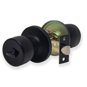 XFORT Tulip Privacy Knob Set Matt Black, Keyless Door Knob with Lock for Internal Wooden Bathroom Doors