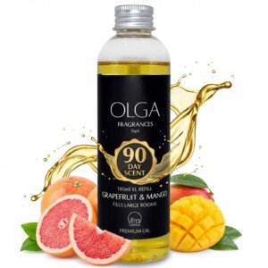 OLGA Grapefruit & Mango Reed Diffuser Refill – 180ml Long-Lasting Strong Fragrance Oil – Luxury Refill for Diffuser Bottles – Sweet, Fresh & Bold Large Room Aroma Up to 90 Days – Reeds Not Included